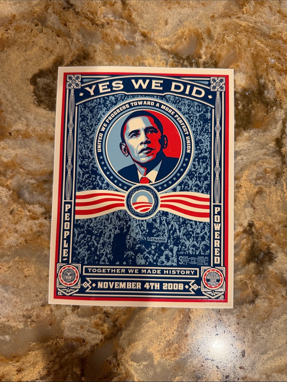 Yes We Did Red, Blue & White Commemorative Wall Art Poster with sticker backing